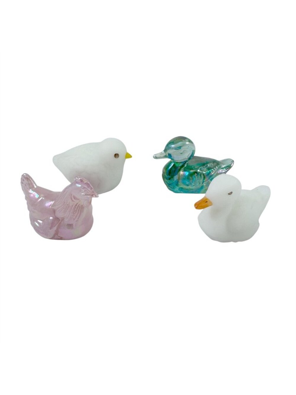 Fenton Mini Bird Chicken Duck Iridescent Satin Glass with Stickers Vintage